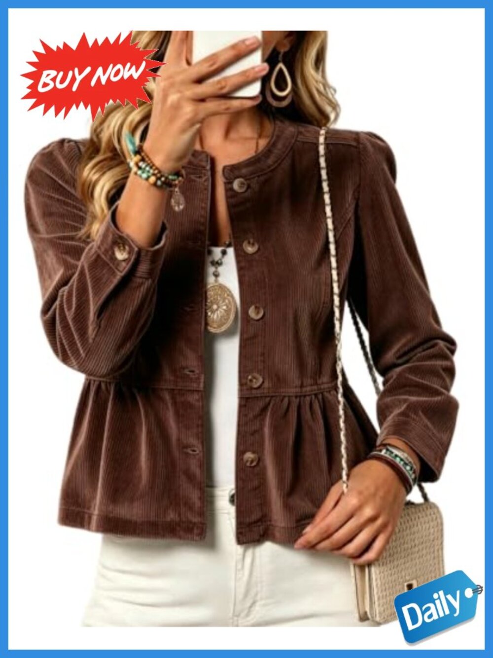 Womens Corduroy Jacket Peplum Cropped Button Down Shacket Fall